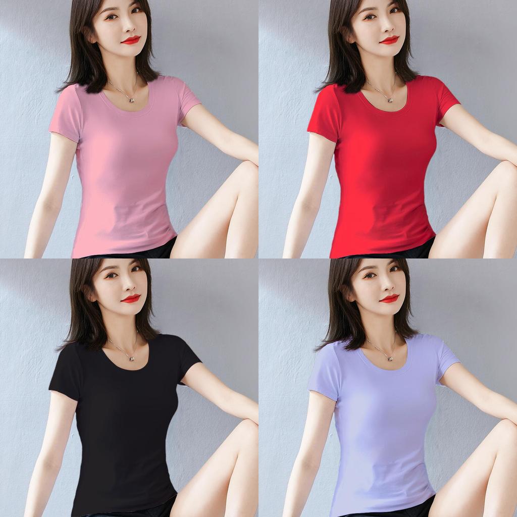T Shirt For Women Casual Short Sleeve Cotton Splicing Top For Spring Wear