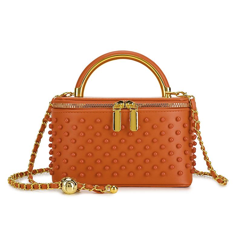 Pearl texture box new trendy fashion light luxury large capacity foreign style chain crossbody portable small square bag