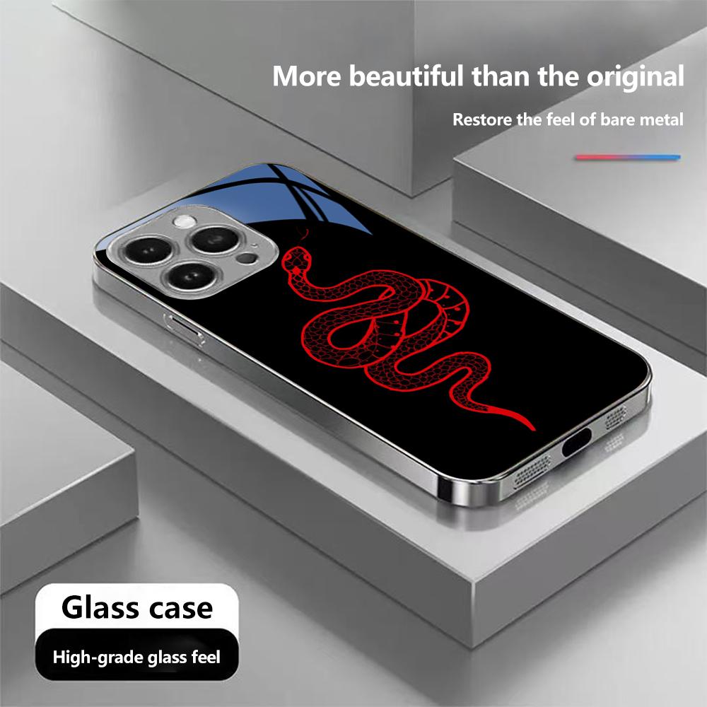 Чехол N136 Black Gold Snake Design для iPhone 16 15 11 Pro Max Samsung S24 S23 A54 A35 Xiaomi Redmi Note 13 Pro с покрытием из закаленного стекла