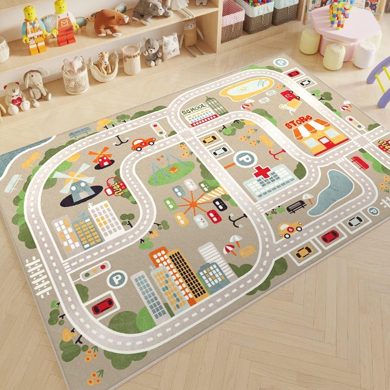 Parking Lot Child Crawling Game Track Road Traffic Cartoon Carpet Living Room Sofa Bedroom Bedside Floor Mat Non-slip Decor Rug
