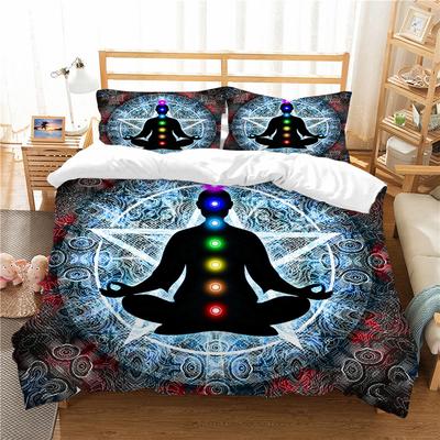 Комплект постельного белья для йоги King Queen Size Chakra Meditation Полиэстеровый комплект постельного белья Blue Mandala Boho с принтом Chakra Art для мальчиков и девочек
