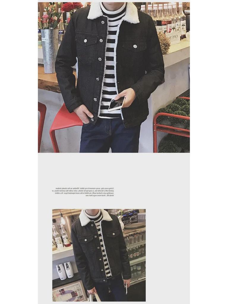 Мужская джинсовая куртка Slim Fit на зиму с подкладкой из бархата и овечьей шерсти