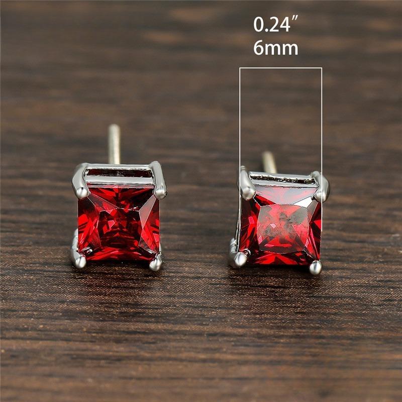 New Shiny Red Square Cubic Zirconia Stud Earrings for Women Fashion Copper Color Geometry Brides Wedding Jewelry Party Gift