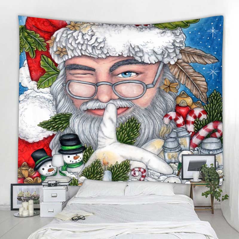 Santa Claus Christmas Tree Print Tapestry Christmas Home Decor Polyester Tapestry Room Wall Decor Backdrop Fabric Tapiz Navideño