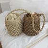 Summer Handmade Crossbody Bag for Women Beach Weaving Drawstring Straw Bucket Shoulder Bag