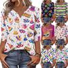 Women's T Shirt Print Button 3/4 Sleeve Daily Weekend Fashion Basic V- Neck Regular Top