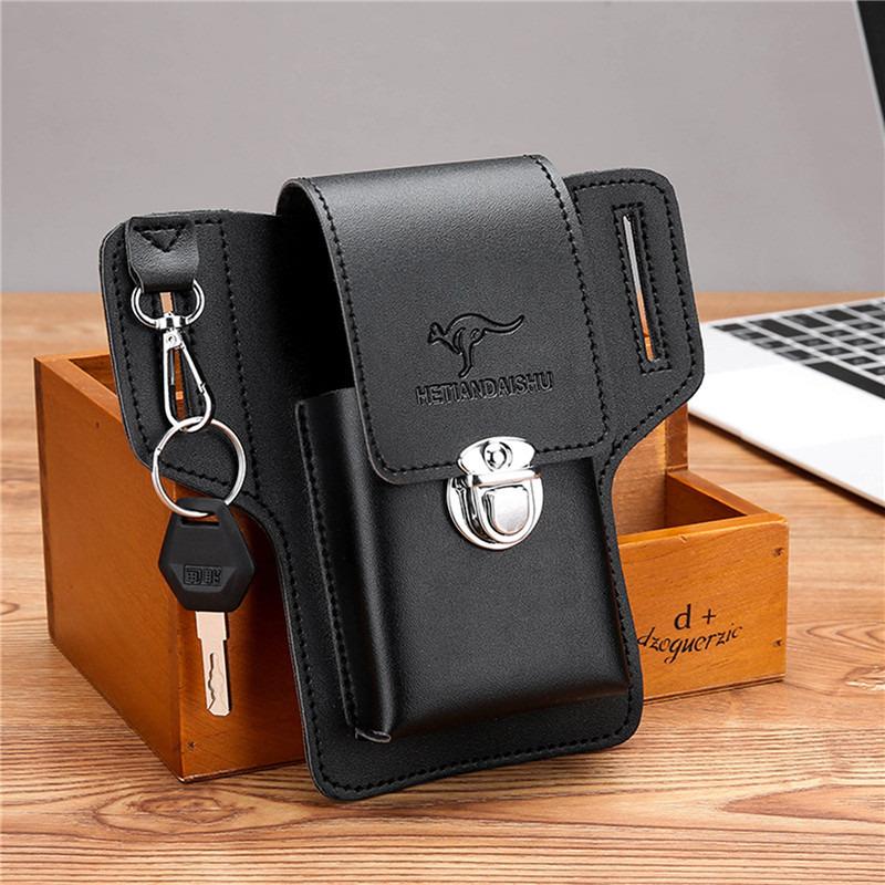 Men Leather Pack Waist Bag Belt Clip Phone case Holster Mobile phone bag Fits all mobile 5.4 - 6.9 inch phones