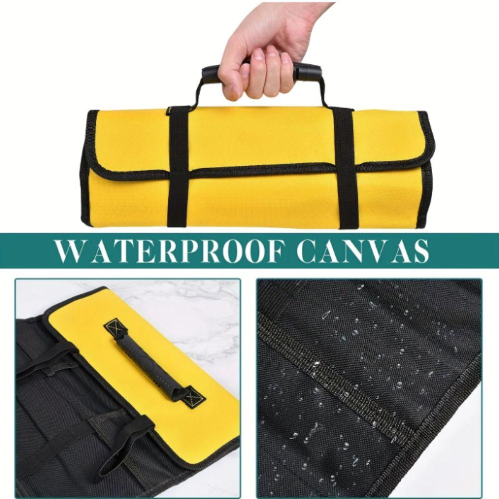 Zipped Compartments Roll Up Tool Bag Canvas Material Hanging Tool Organizer Wrench Organizer