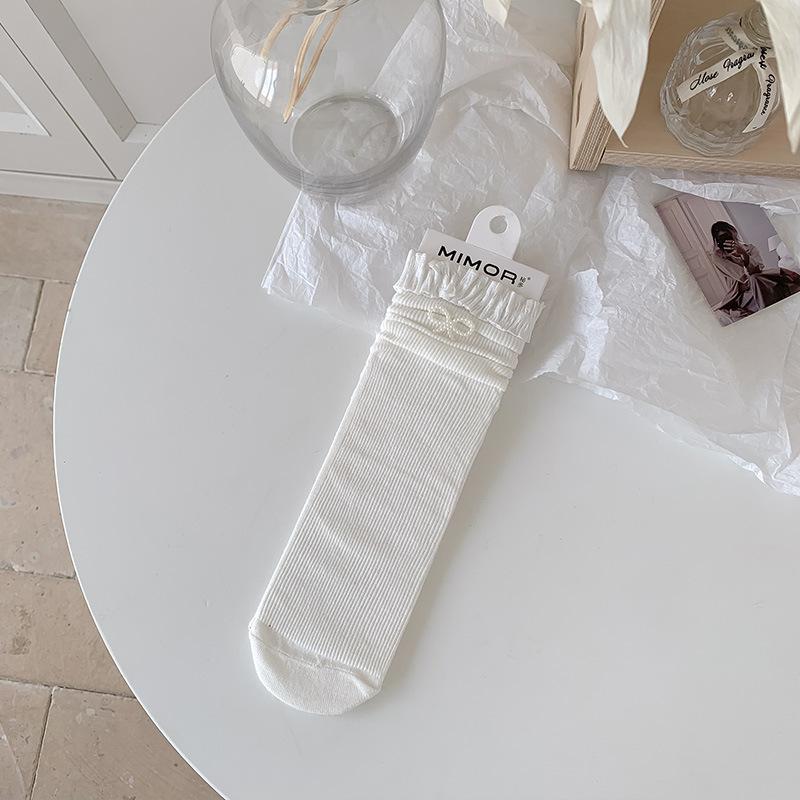 Ladies Summer Thin Bow Plingham Lace Ballet Breathable Boneless Mid Tube Pile Socks