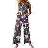 Women's Fashion Casual Button Sleeveless Jumpsuit Floral Flower Print Cotton Pocket Jumpsuit