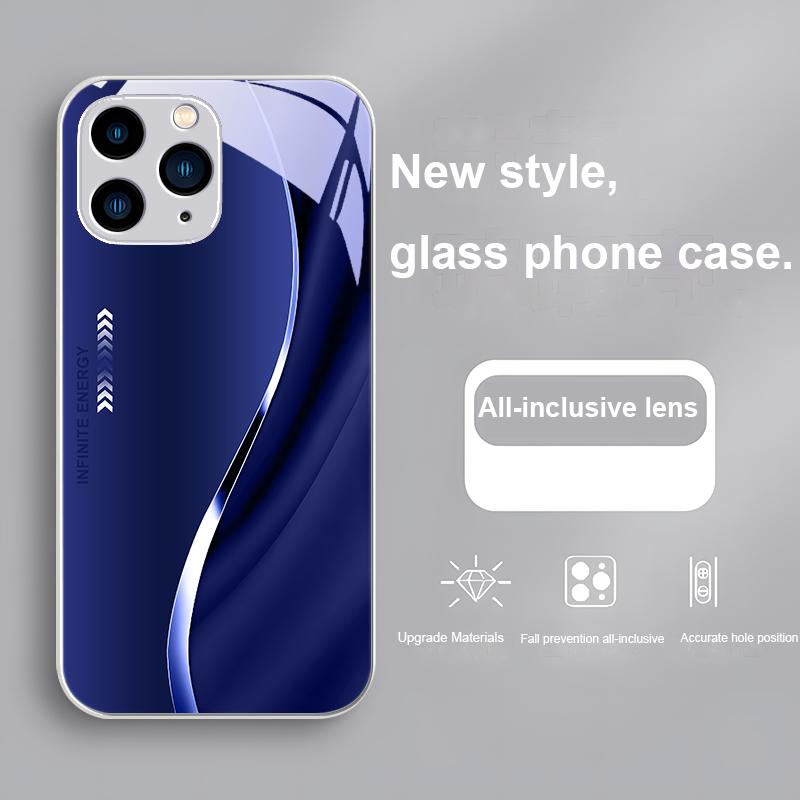 Градиентная Безграничная Энергия Для iPhone 15 14 13 12 11 Pro Max X XS XR 7 8 Plus 2020 22 SE Черный Закаленное Стекло Чехол для Телефона
