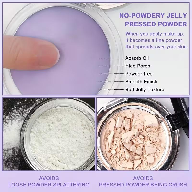 Lavender Matte Powder with Puff Oil Control Natural Long Lasting Shine-Free Women Girls Makeup Face Conceal Pressed Setting Powder
