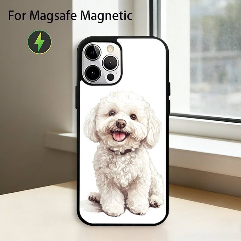 Cute Cartoon Bichon P-puppy Phone Case For iPhone17,16,15,14,13,12,11 Plus,Pro Magnetic with Magsafe Wireless Charging
