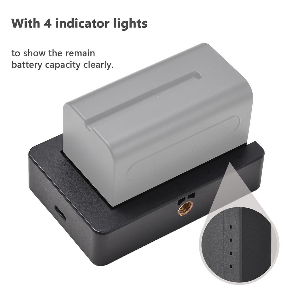 NP-F Battery Charger Battery Adapter Plate with Type-C Charging Port USB5V DC7.4V Outputs 1/4 Inch