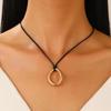 European-American Geometric Irregular Heart Hollow Pendant Oval Wax Rope Necklace