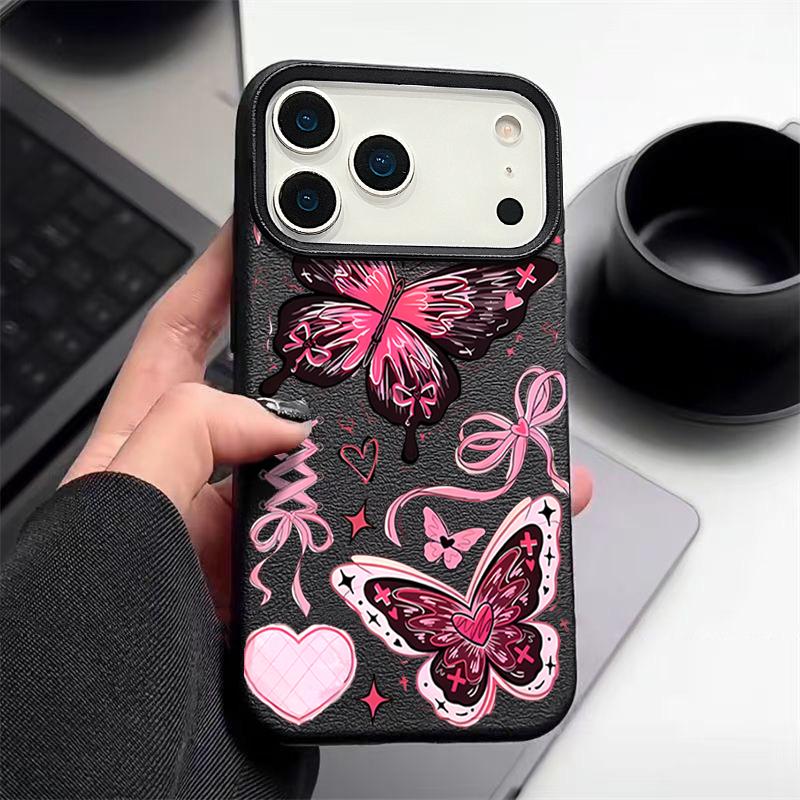 Чехол со счастливыми бантиками и узором бабочки для iPhone 17 Pro Max Funda iPhone 16 Pro Max 15 14 13 12 11 Air 16E Силиконовый чехол с текстурой кожи