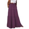 Women's Fashion Solid Color Elastic Waist Skirt Loose Casual High Waist Tie Long Skirt