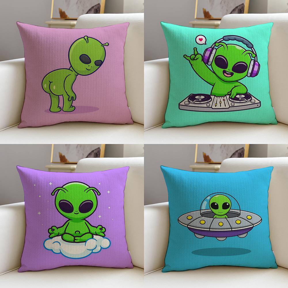 Funny SSilly Alien Cushion Cover Pcs Soft Decorative Square Cushion Covers x x Pillowcases for Sofa Couch Home Bedroom