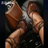 Fashion Eilyken Spring Women Pumps Mesh Sandals Shoes Female Square Toe High Heel Lace Up Cross-tied Stiletto Hollow tacones de mujer