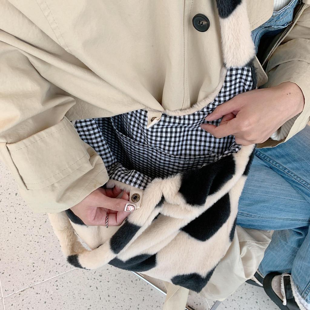 Women Autumn Winter Plush Love One Shoulder High Capacity Tank Top Bag