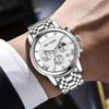 Men's Multi-function Watch Stainless Steel Strap Bow Buckle Men's Watch Moon Phase Waterproof Luminous Watch