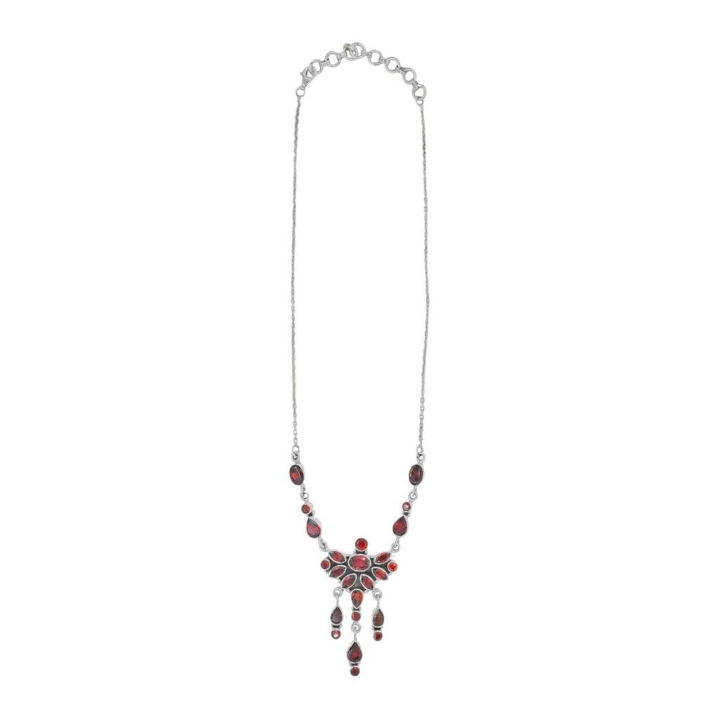 Red Garnet Necklace: Vintage 925 Sterling Silver Adjustable Chain