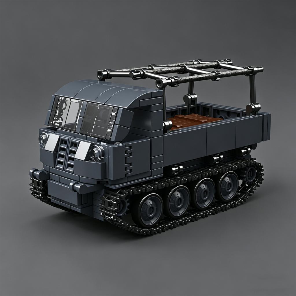 MOC Figurine RSO-01 Tractor Assembly Kit: Half-Track Armored Vehicle Toy with V8 Engine Tank Model