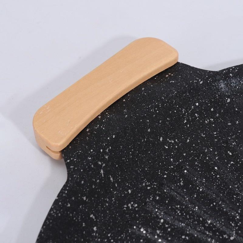 Grill Plate Non-stick Cooking Pans Multi-purpose Cooker Wood Anti-scald Handle Outdoor Cookware BBQ Tool Kitchen Tools