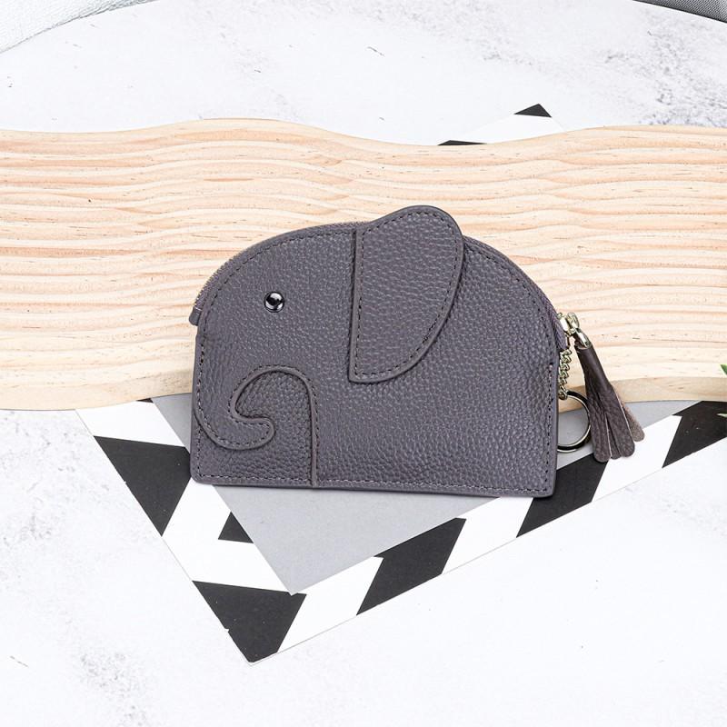 First-layer Cowhide Women's Change Purse Japanese Elephant Creative Tassel Zipper Bag Genuine Leather Key Coin