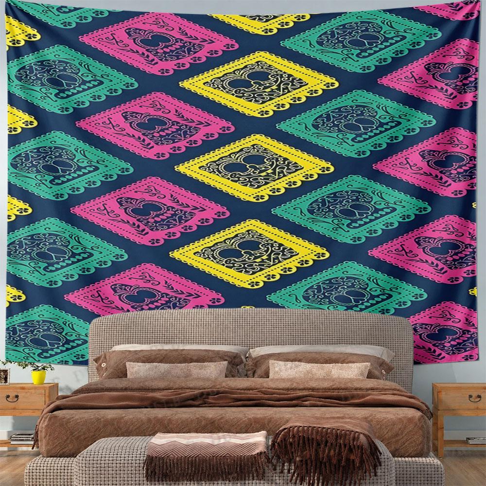 Colorful Decorative Pattern with Heart Motifs Pattern Wall Hanging Tapestry Decorative Tapestry Home Decor for Bedroom and Living Room