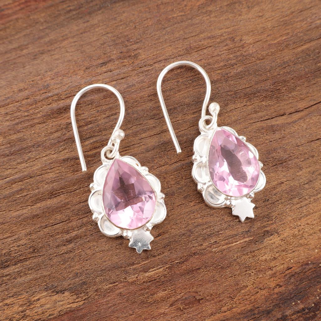 Серьги из морганита и серебра, Серьги из стерлингового серебра 925 пробы, Очаровательные серьги ручной работы для подарка, Серьги бохо с морганитом в подарок жене