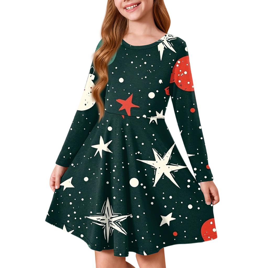 Girls' Princess Dress - Long Sleeve A-Line T-Shirt Dress Christmas Day