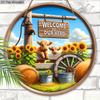 Wooden Welcome Sign with Highland Cattle & Sunflowers Design - Rustic Decorative Plaque for Farmhouse, Front Door Decor - Ideal Gift for Family