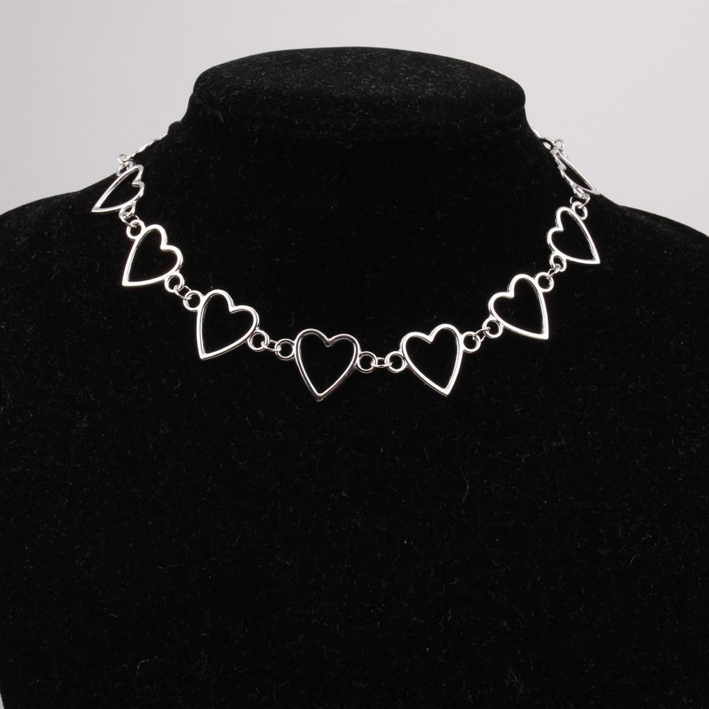 Independent Gothic Metal Hollow Connecting Heart Neck Chain Collar Necklace Women 'S Egirl Cosplay Aesthetic Jewelry Jewelry