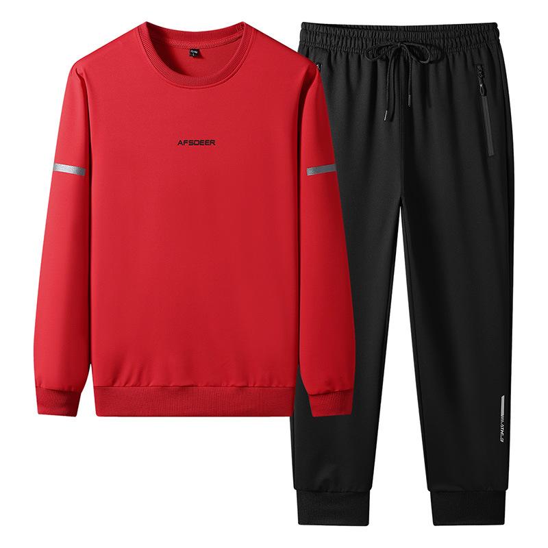 Autumn and Winter Men's Pure Cotton Casual Sports Suit Round Neck Sweatshirt Two-piece Set
