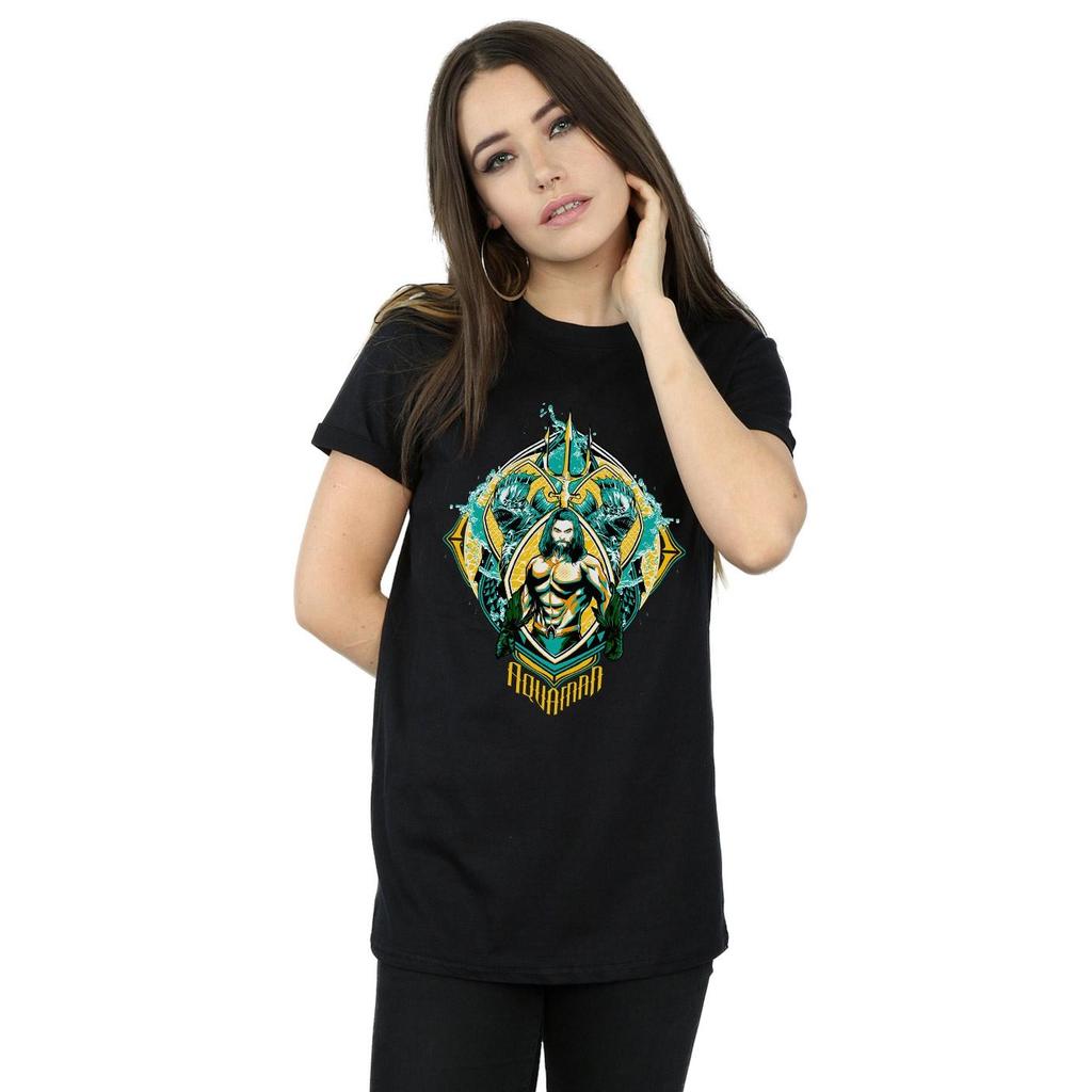 DC Comics Womens/Ladies Aquaman The Trench Crest Cotton Boyfriend T-Shirt