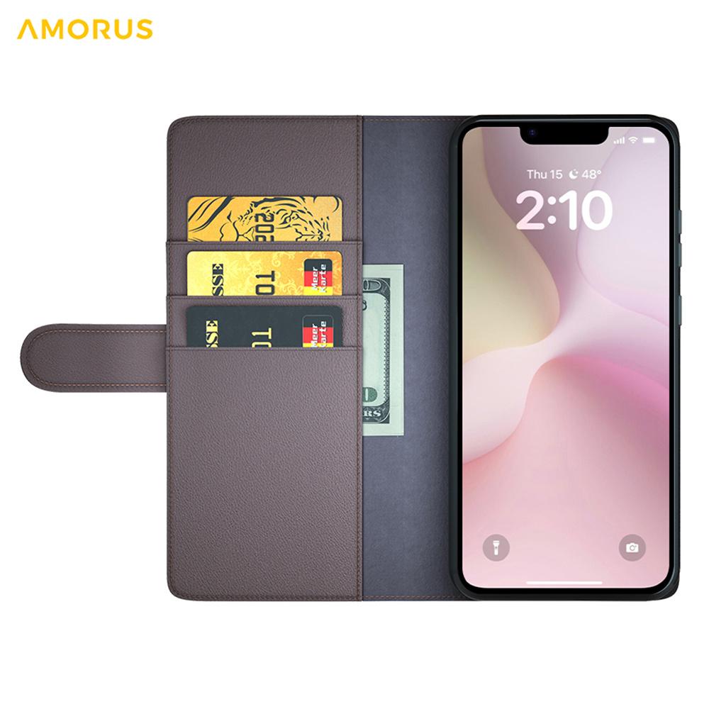 For iPhone 16e Stand Cases Calf Texture Genuine Split Leather Wallet Phone Cover