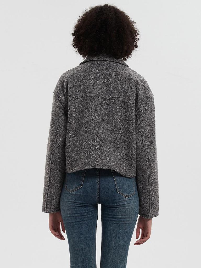 Женское пальто из серой шерсти в европейском и американском стиле с отложным воротником, большими карманами, для осени и зимы