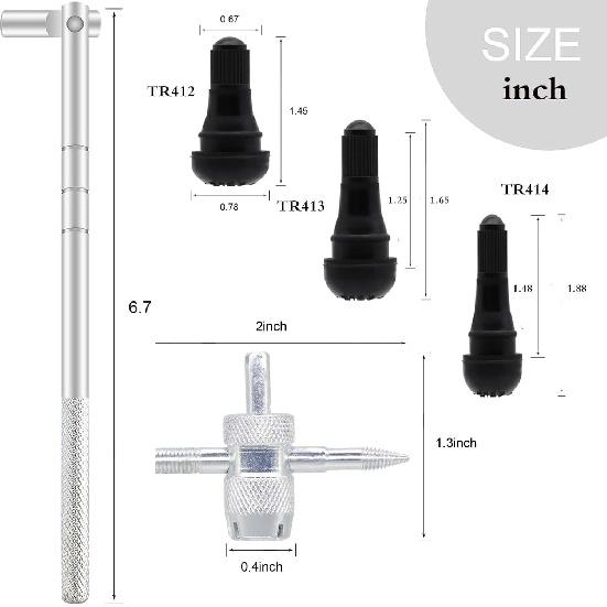 Съемник штока клапана Taller Tool, 5 шт. TR412, 5 шт. TR413, 5 шт. TR414 Короткий резиновый шток клапана Snap-In для шин, 4-сторонний съемник золотников клапана, Односторонняя шина