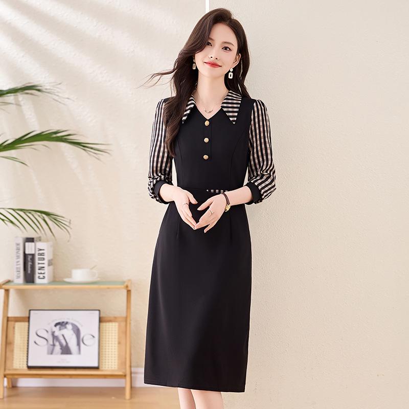 Весеннее клетчатое платье 2025: Женская стильная рубашка с отложным воротником, большого размера, с приталенным дизайном пэчворк (LX256)