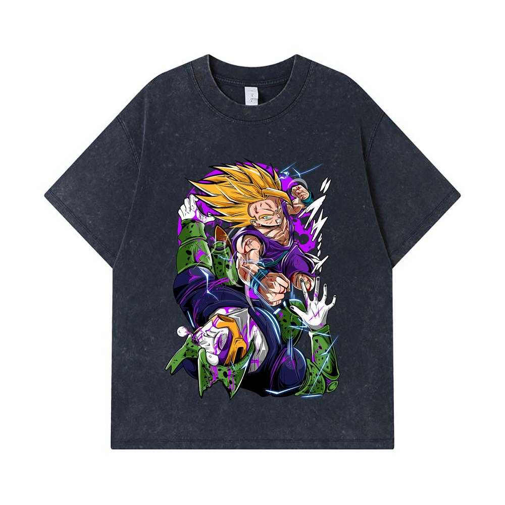 275 GSM Washed T-shirts 100% Cotton Dragon Ball V30 Gohan Cell Print Unisex Heavy Cotton T Shirt