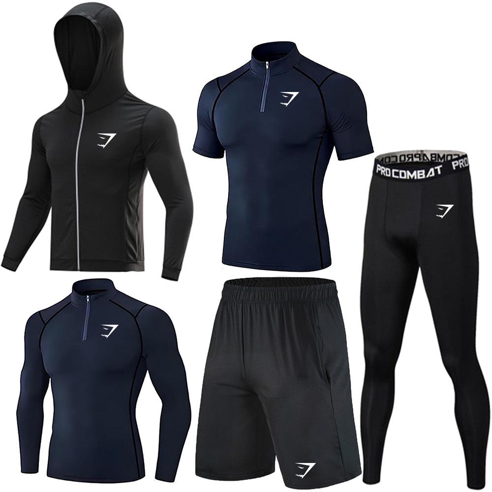 Мужской эластичный комплект из быстросохнущих поло GYMSHARK - Дышащая, облегающая спортивная одежда для тренировок и бега с защитой от солнца