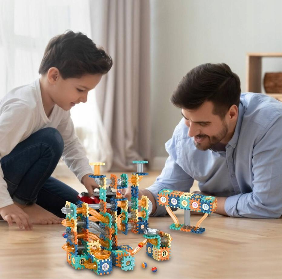 Construction Blocks Ball Track Puzzle Waffles Ball Track Set 125 Pieces