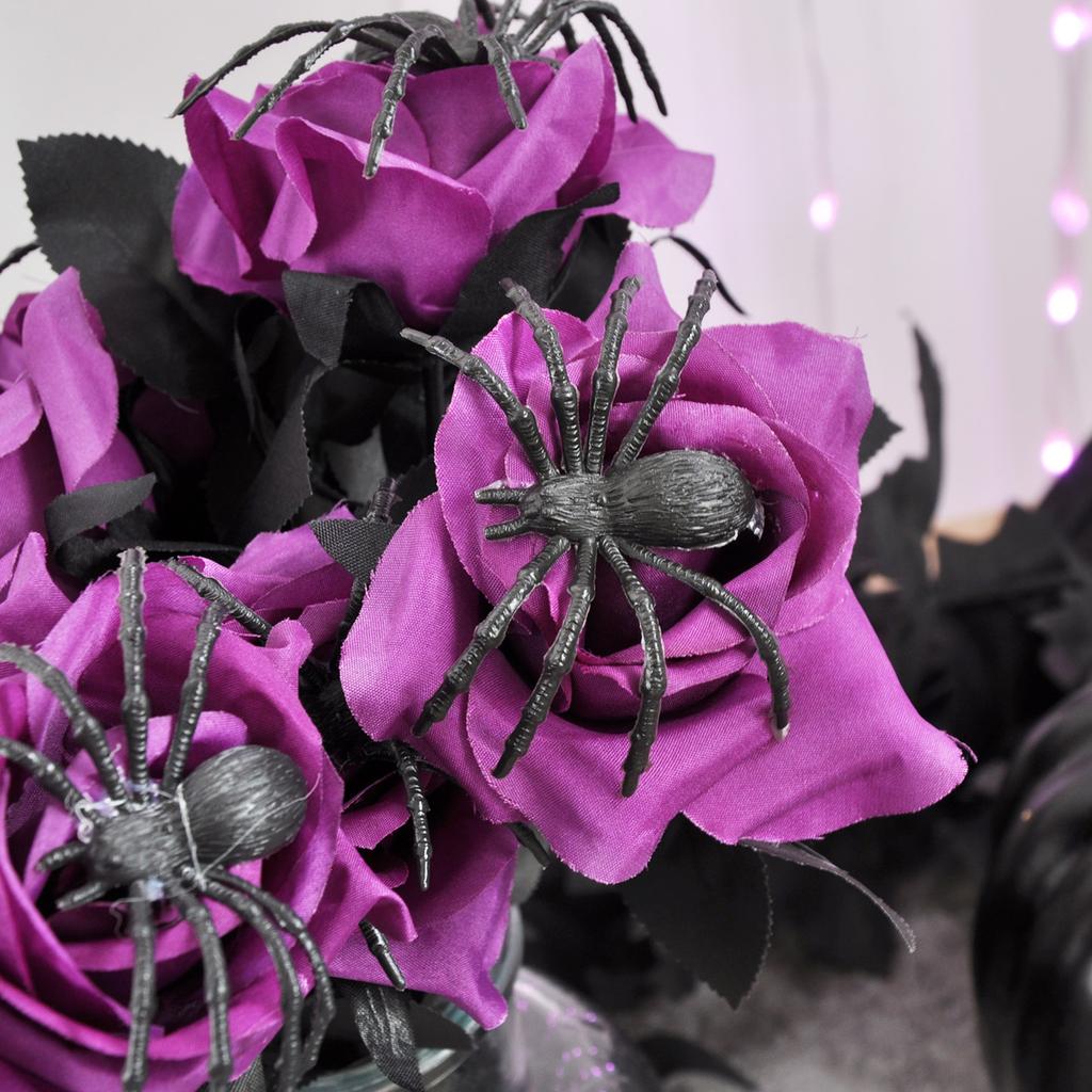 Flexible Black Spider Rose Flower Stem Bouquet Halloween Decoration Adjustable Silk Floral Arrangement Accessory