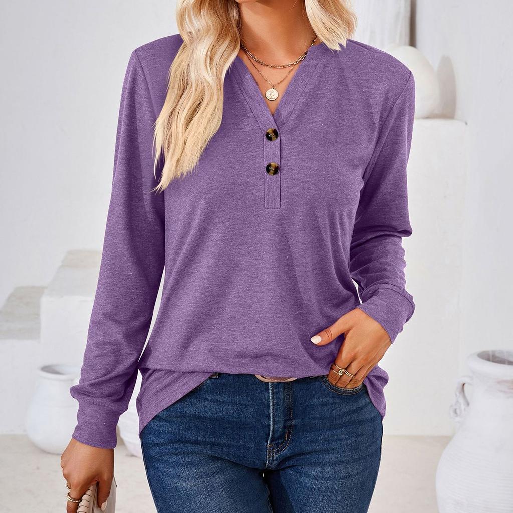 JKASHDK Женские модные повседневные весенне-осенние однотонные блузки и рубашки с v-образным вырезом и длинным рукавом с принтом