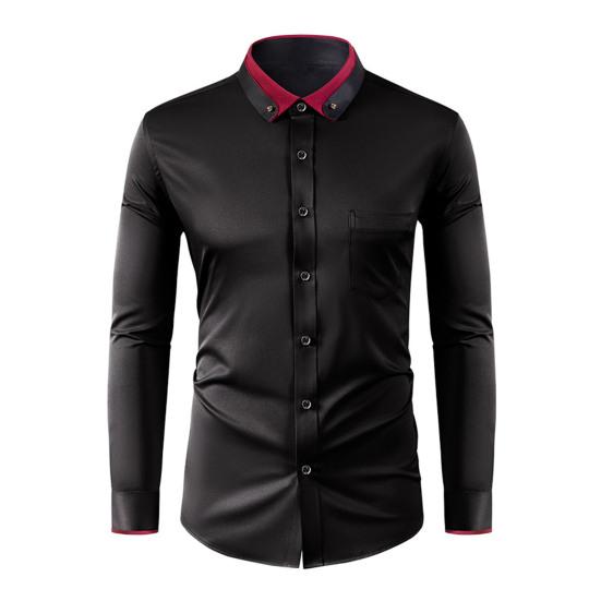 Мужская классическая рубашка со стразовым воротником и длинным рукавом, эластичная, без складок, официальная рубашка, однотонная, облегающая, для свадьбы, свидания, выпускного, деловая рубашка на пуговицах