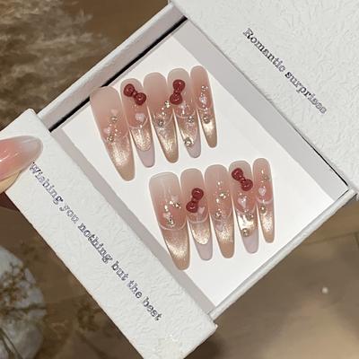 Прозрачный лед румяна цвета шампанского кошачий глаз градиент белый французский бант ворс бриллиант любовь пузырь