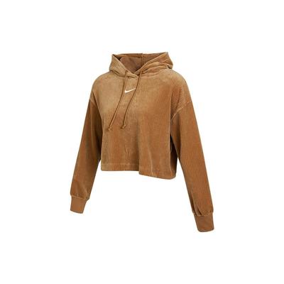 Embroidered Logo Crop Hoodie With Drawstring Long Sleeves Women Tops Beige DQ5928-258