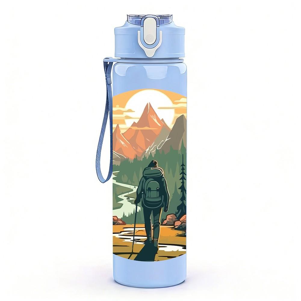 1PC Mountain Forest Scenery Landscape Print 750ml Color Plastic Sports Water Bottle Leakproof Flip Straw Lid Suitable for Sports Office Home Use