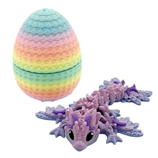 3D Printed Dragon Egg Colorful Egg with Dragon Inside Articulated Dragon Figurine Flexible Fidget Toy for Kids Easter Basket Stuffers